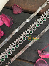 White Tone American Diamond Hip Chain-Green-G3872